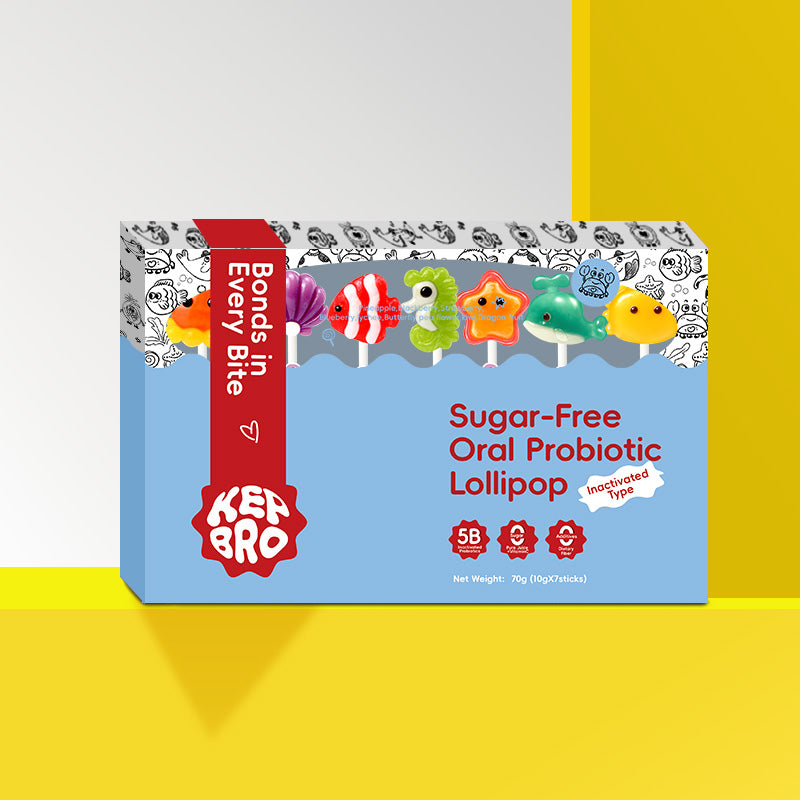 KEPBRO Sugar-Free Probiotic Lollipops for Kids – 5 Billion Oral Probiotics, Vitamin C, Soluble Fiber – No Artificial Flavors or Colors – Cavity-Safe, Vegan, Tooth-Friendly