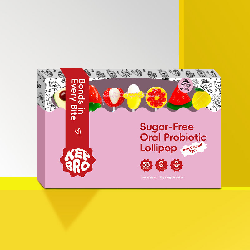 KEPBRO Sugar-Free Probiotic Lollipops for Kids – 5 Billion Oral Probiotics, Vitamin C, Soluble Fiber – No Artificial Flavors or Colors – Cavity-Safe, Vegan, Tooth-Friendly