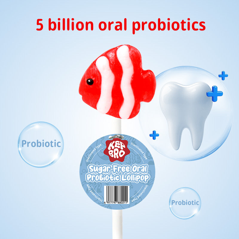 KEPBRO Sugar-Free Probiotic Lollipops for Kids – 5 Billion Oral Probiotics, Vitamin C, Soluble Fiber – No Artificial Flavors or Colors – Cavity-Safe, Vegan, Tooth-Friendly