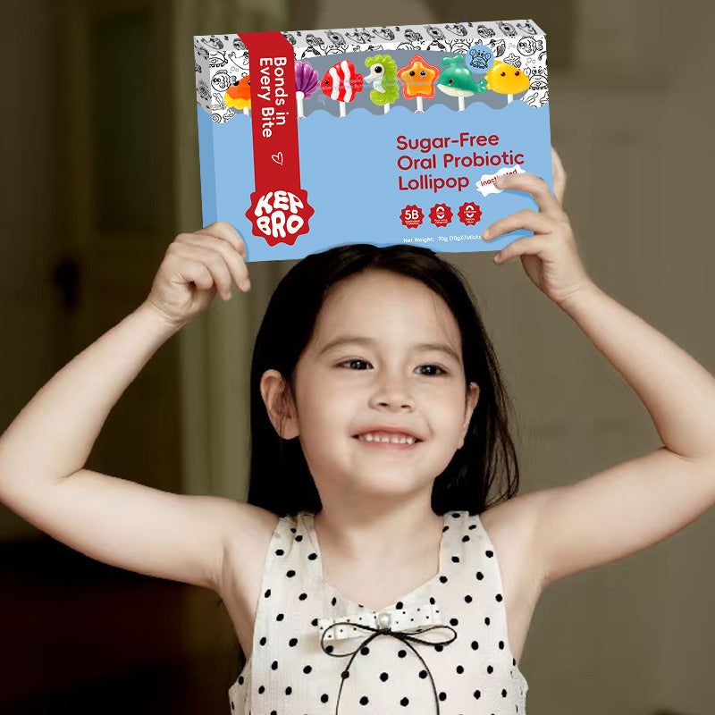 KEPBRO Sugar-Free Probiotic Lollipops for Kids – 5 Billion Oral Probiotics, Vitamin C, Soluble Fiber – No Artificial Flavors or Colors – Cavity-Safe, Vegan, Tooth-Friendly